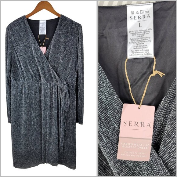 NEW Serra Dress Party Cocktail Large Knee Length Prom Silver Sparkle Wrap Top - Picture 1 of 7